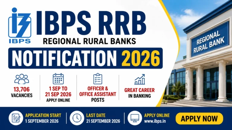 IBPS RRB PO Notification 2026 feature image showing 13,706 vacancies for Office Assistant and Officer Scale posts